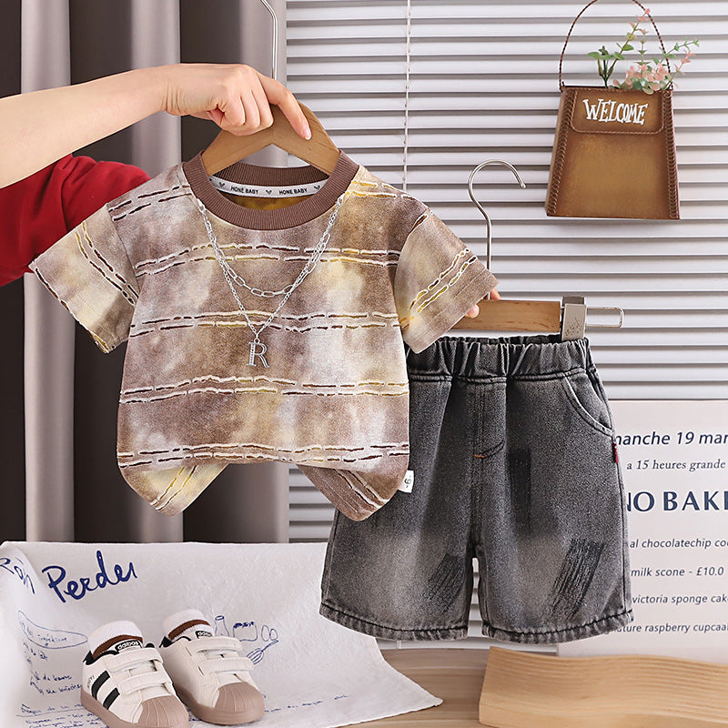 Short sleeved thin two-piece set for children and babies
