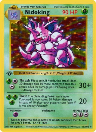 Nidoking 011/102 - Base Set Shadowless 1st Edition Holofoil
