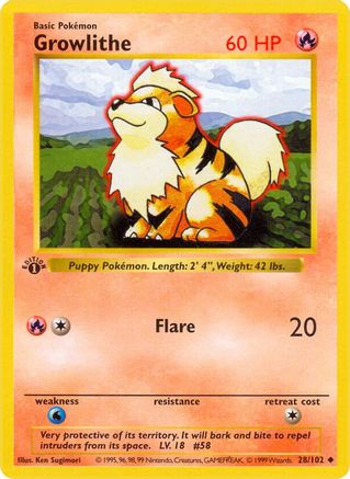 Growlithe 028/102 - Base Set Shadowless 1st Edition