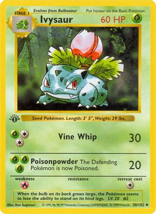Ivysaur 030/102 - Base Set Shadowless 1st Edition