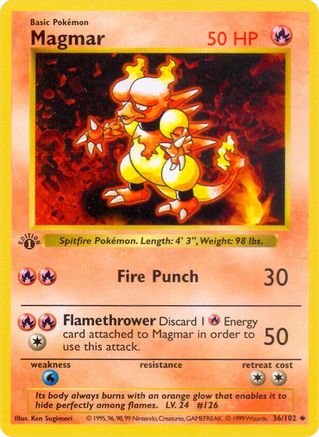 Magmar 036/102 - Base Set Shadowless 1st Edition