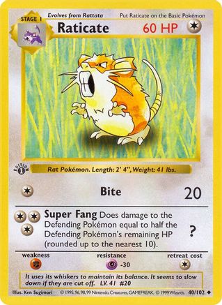 Raticate 040/102 - Base Set Shadowless Unlimited