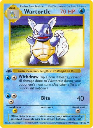 Wartortle 042/102 - Base Set Shadowless Unlimited