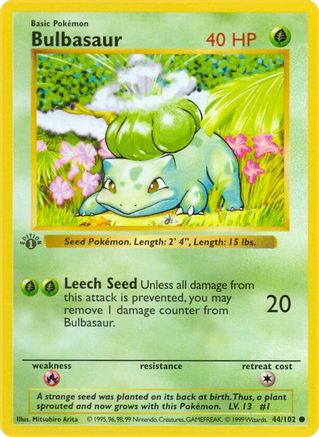 Bulbasaur 044/102 - Base Set Shadowless 1st Edition