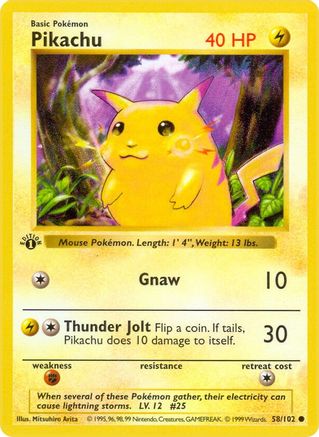 Pikachu 058/102 - Base Set Shadowless 1st Edition