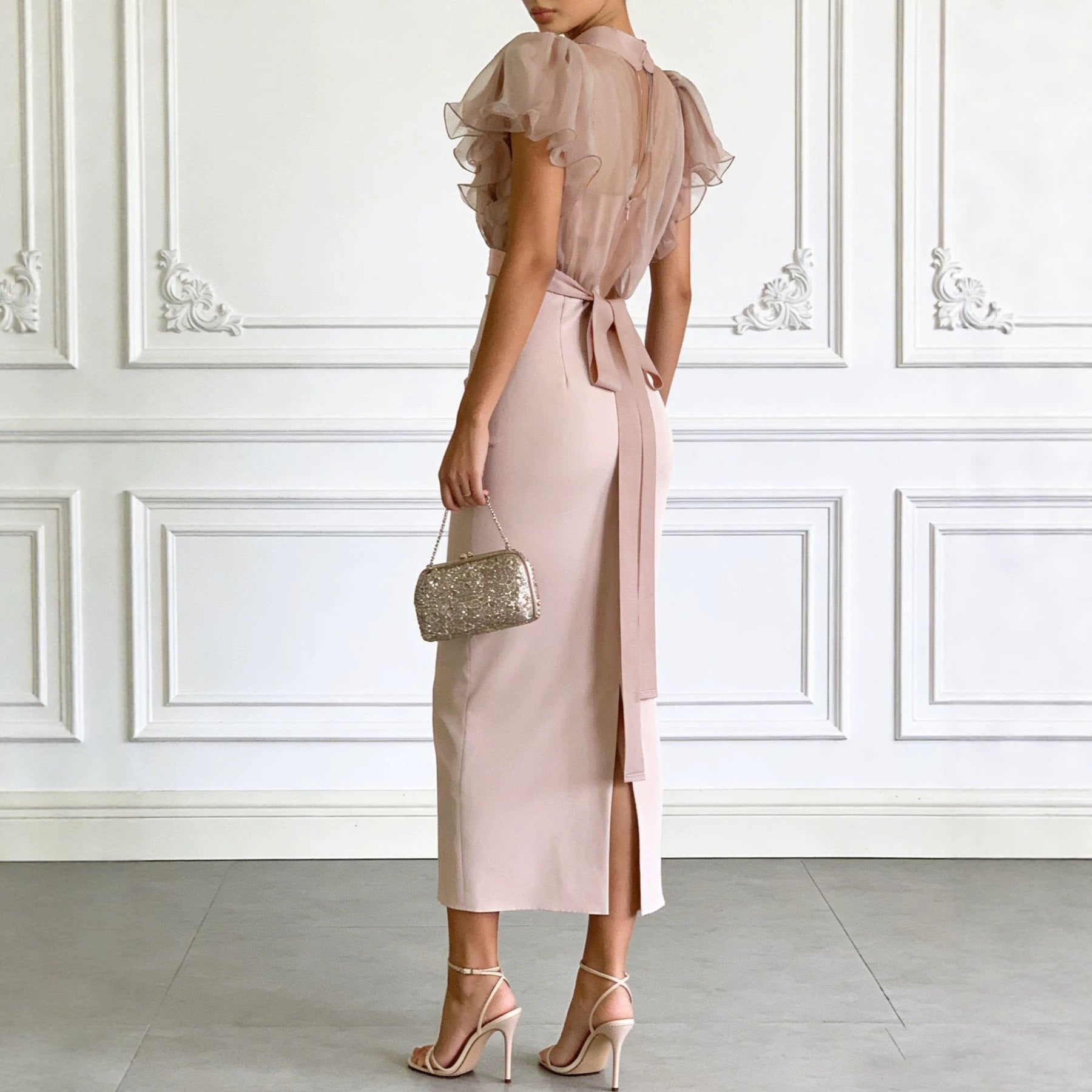 Mesh lace up waist bag hip dress