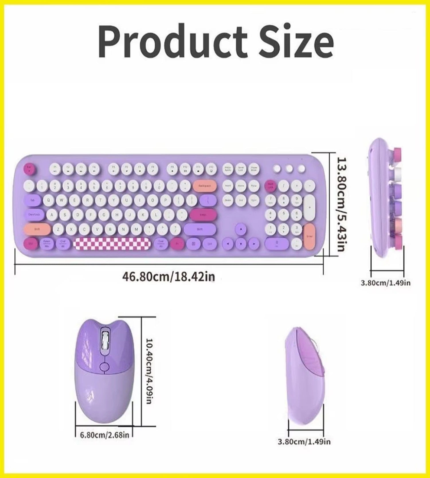 Wireless Keyboard & Mouse Combo - Silent Click, Colorful 104 Keys