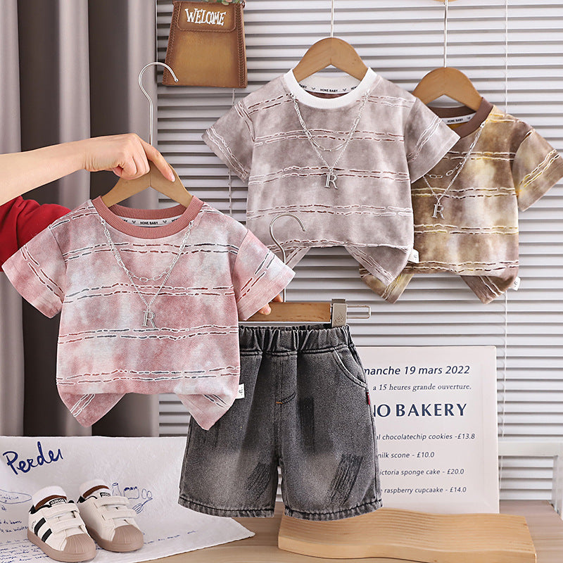 Short sleeved thin two-piece set for children and babies