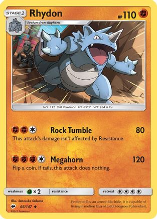 Rhydon 066/147 - SM  Burning Shadows Reverse Holofoil