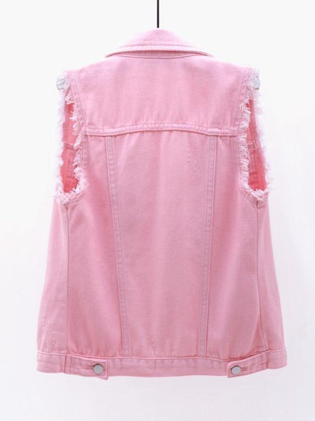 Full Size Button Down Raw Hem Sleeveless Denim Jacket Plus Size