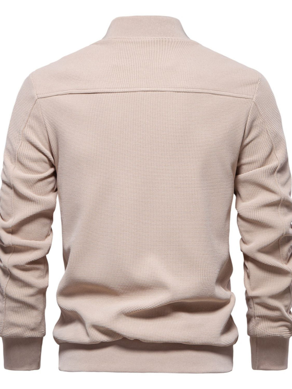 Men's Waffle Knit Baseball Collar Zip Up Jacket