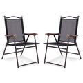 Set of 2 Patio Folding Sling Back Camping Deck Chairs-Black