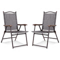Set of 2 Patio Folding Sling Back Camping Deck Chairs-Gray