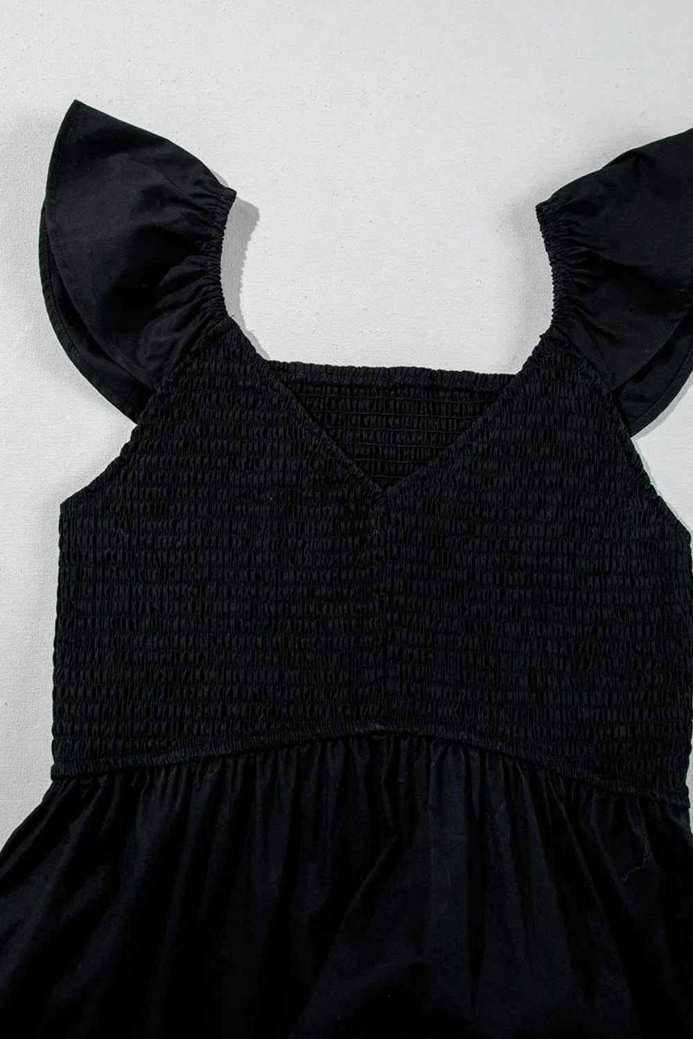 V Neck Ruffled Cap Sleeve Smocked Maxi Dress