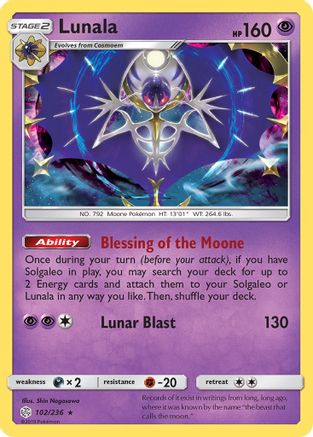 Lunala 102/236 - SM  Cosmic Eclipse Reverse Holofoil