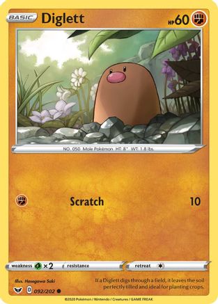 Diglett 092/202 - SWSH01 Sword & Shield Base Set Reverse Holofoil
