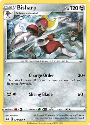 Bisharp 134/202 - SWSH01 Sword & Shield Base Set Reverse Holofoil