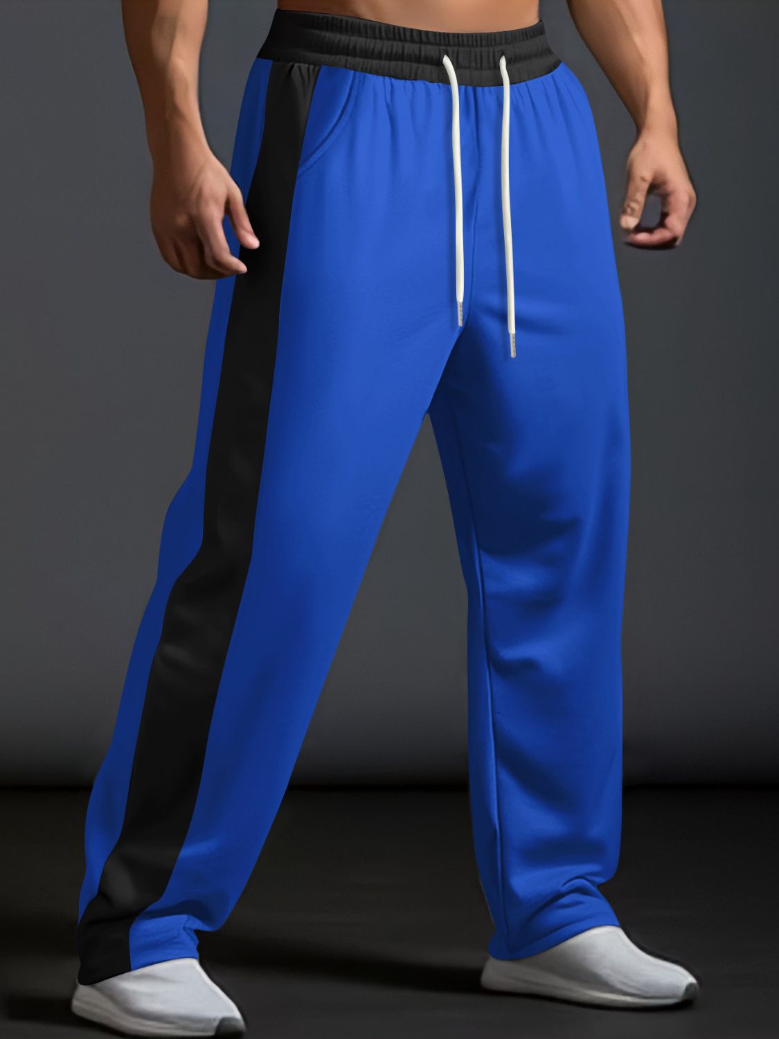 Men's Full Size Drawstring Contrast Wide Leg Pants Plus Size