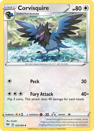 Corvisquire 155/189 - SWSH03 Darkness Ablaze Reverse Holofoil