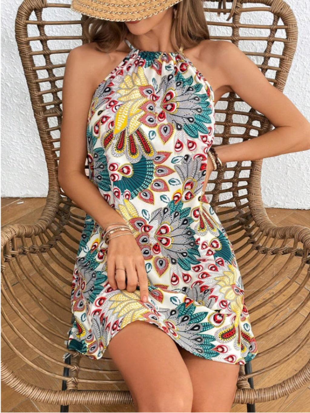 Printed Grecian Neck Mini Dress