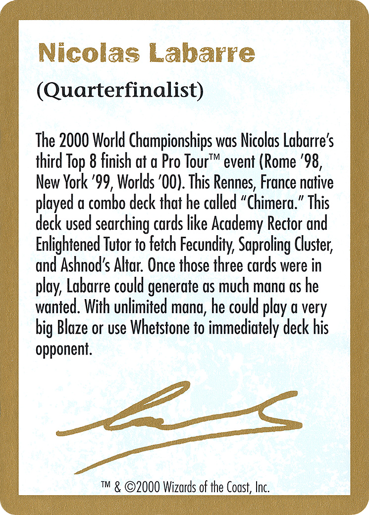 Nicolas Labarre Bio (WCD-NL0A) - World Championship Decks 2000