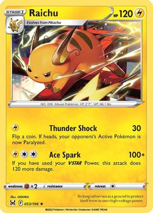 Raichu 053/196 - SWSH11 Lost Origin Reverse Holofoil