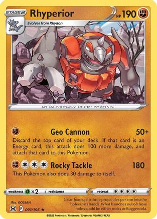 Rhyperior 091/196 - SWSH11 Lost Origin Reverse Holofoil