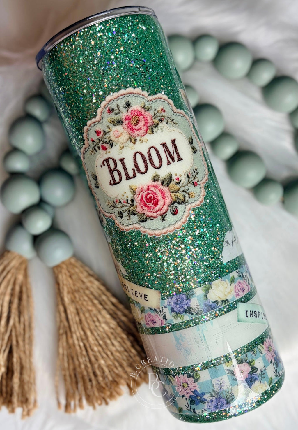 Bloom Embroidered, 30 oz skinny tumbler