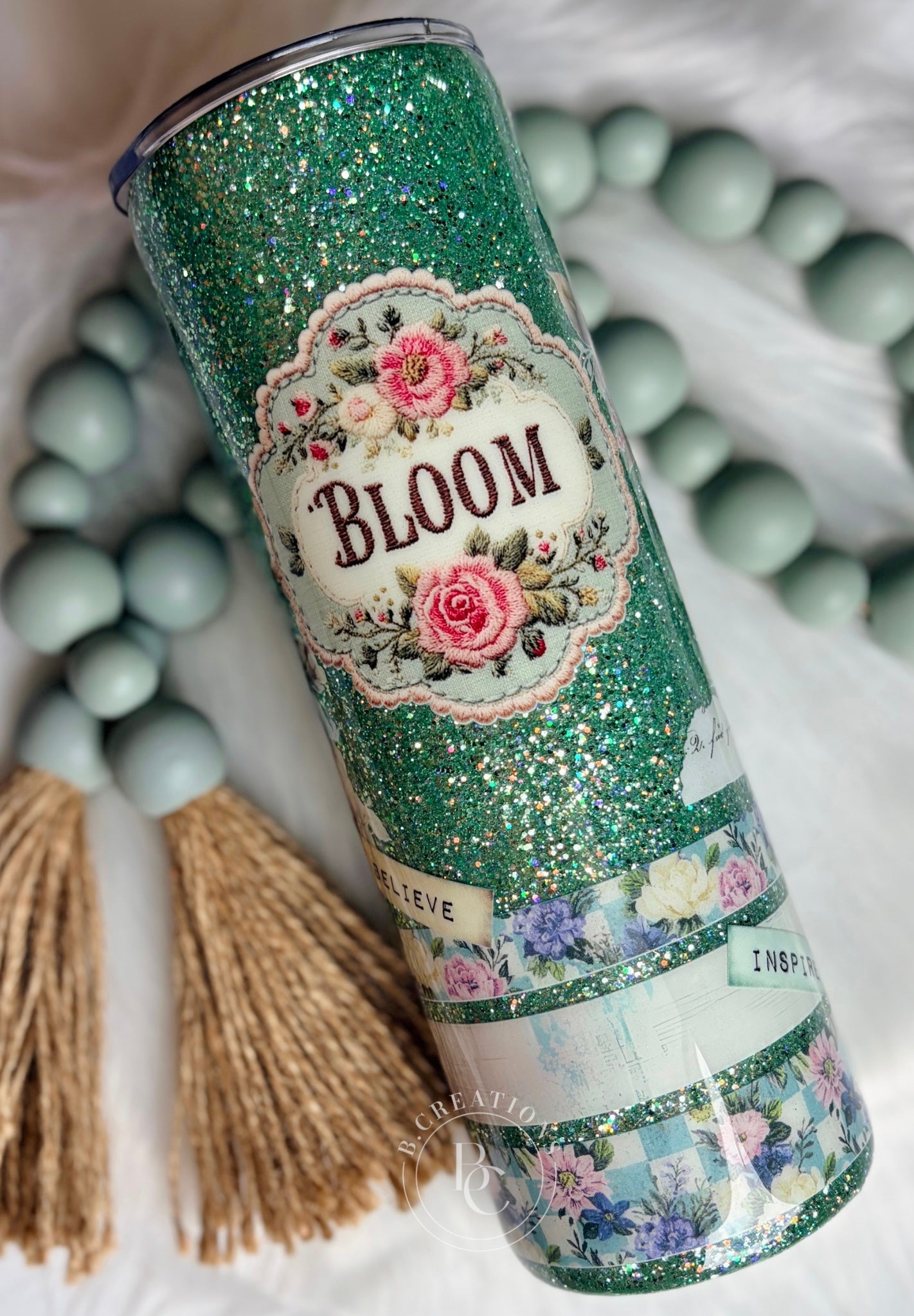 Bloom Embroidered, 30 oz skinny tumbler