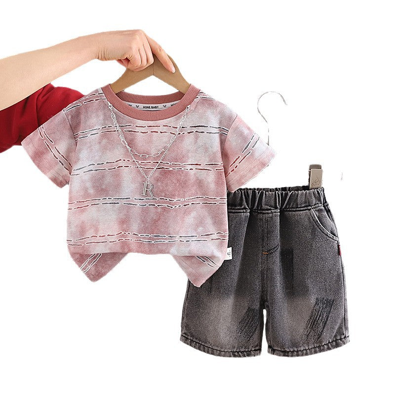 Short sleeved thin two-piece set for children and babies