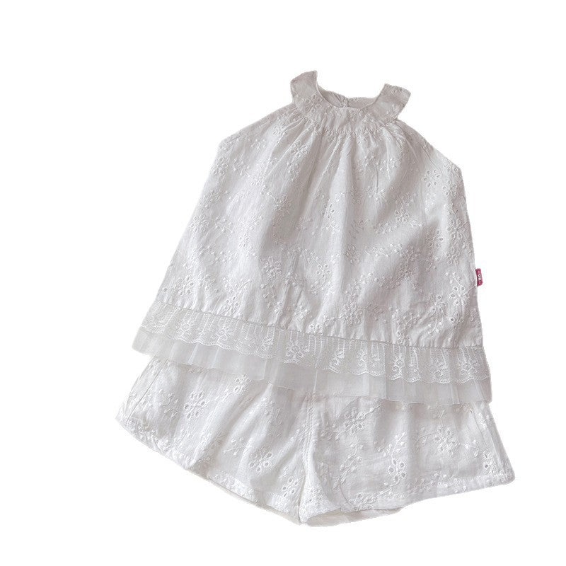 Two piece set of children's summer women's jacquard sleeveless shorts