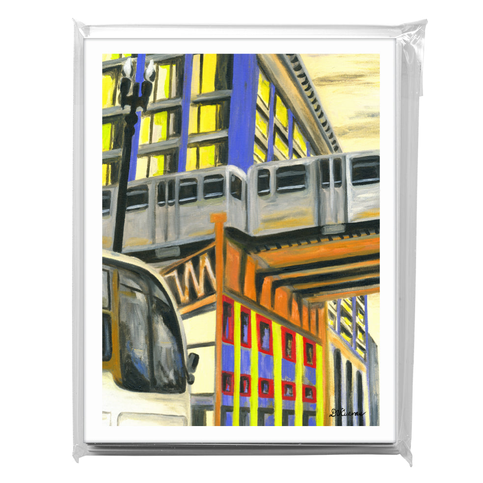 Bus Under Tracks, Chicago, Greeting Card (#7281H)