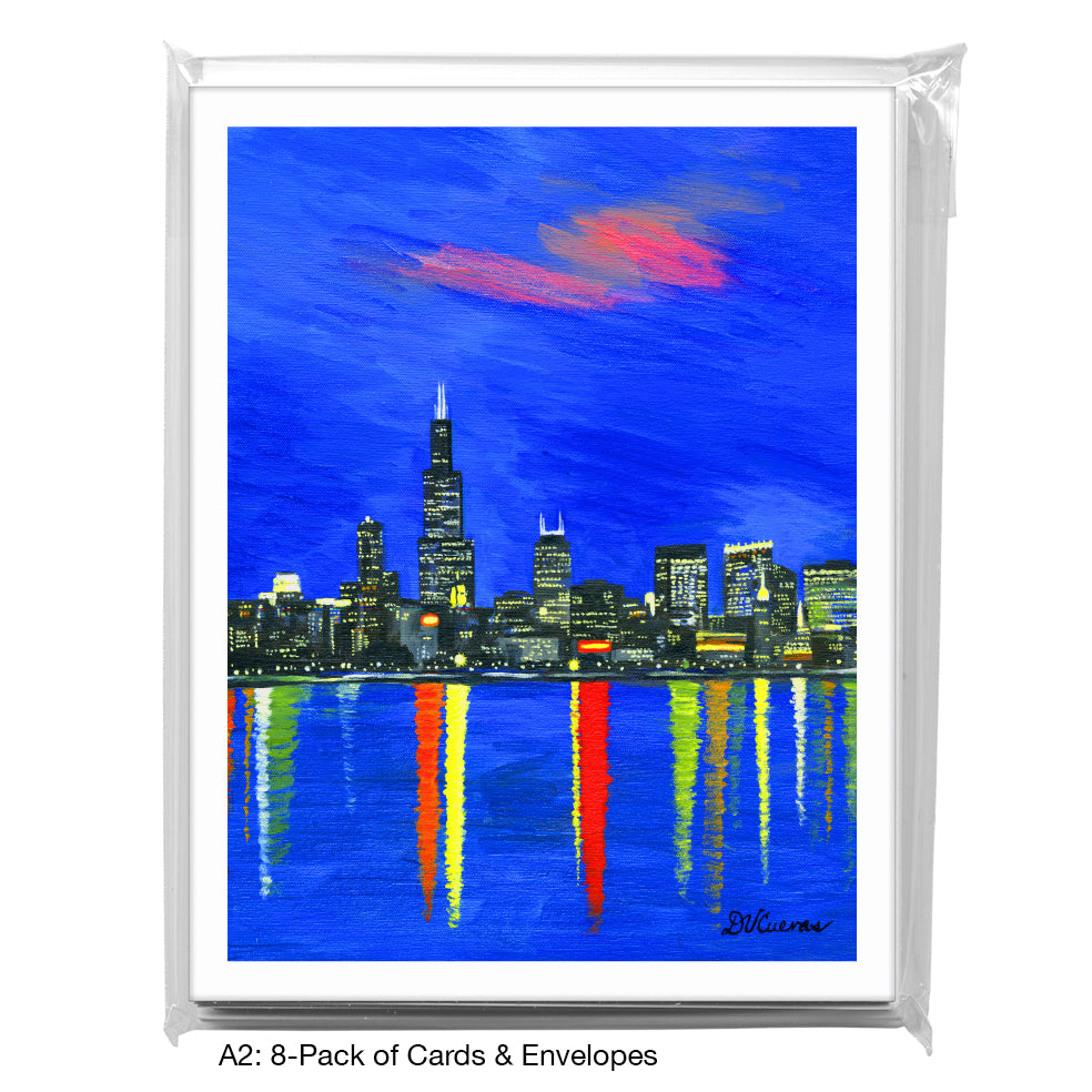 Dusk Skyline, Chicago, Greeting Card (#7365G)