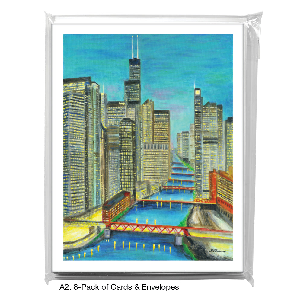 Night Bridges, Chicago, Greeting Card (#8752A)
