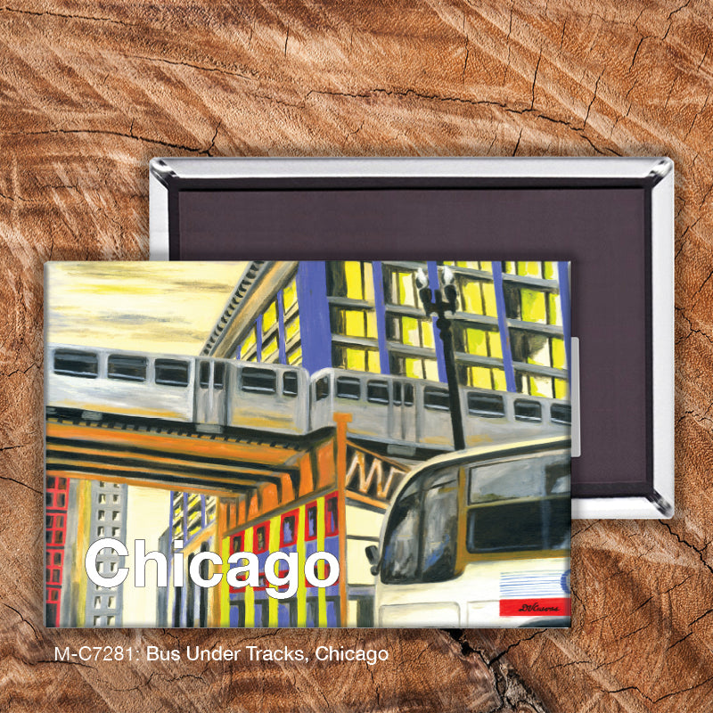 Bus Under Tracks, Chicago, Magnet (M-7281A)