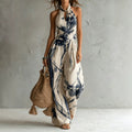 Ink printed wide leg pocket jumpsuit