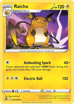 Raichu 050/195 - SWSH12 Silver Tempest Reverse Holofoil