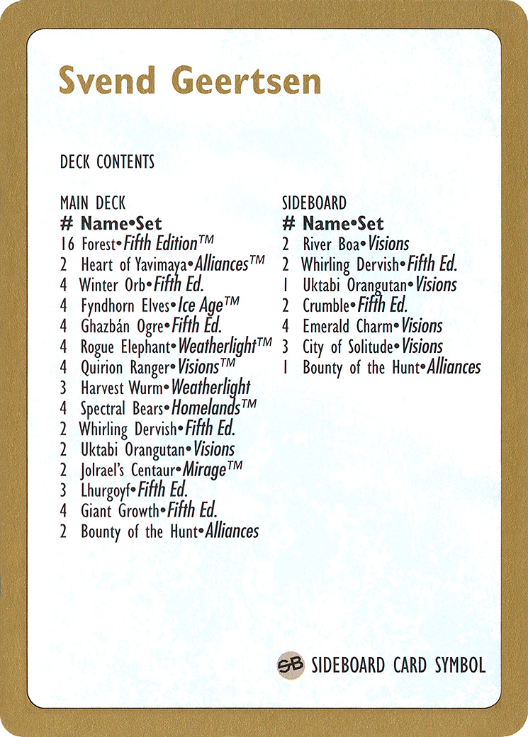 Svend Geertsen Decklist (WCD-SG0B) - World Championship Decks 1997