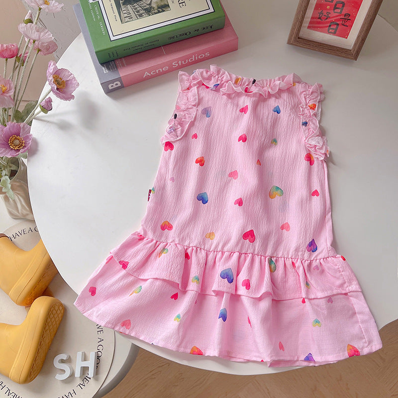 Girls' Dress Summer Dress Baby Girl Love Sleeveless Skirt Children