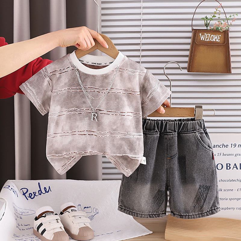Short sleeved thin two-piece set for children and babies