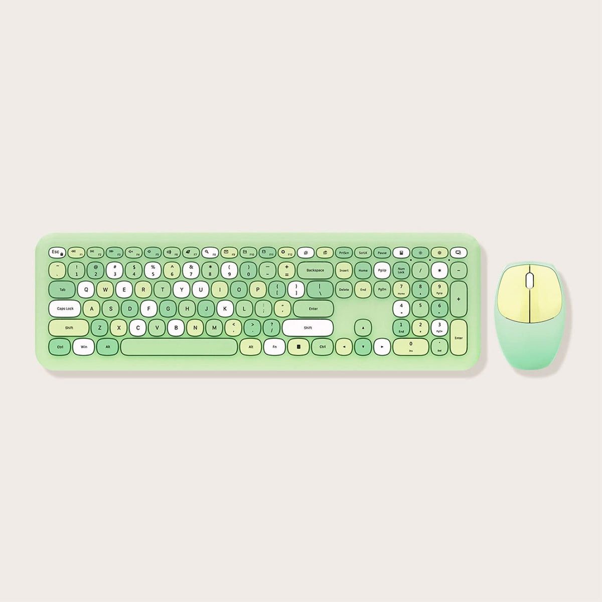 Wireless Keyboard and Mouse Combo with Lime Green Flush Keys