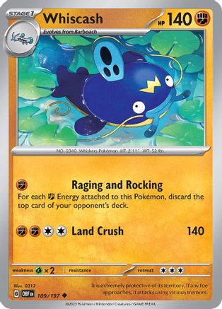 Whiscash 109/197 - SV03 Obsidian Flames Reverse Holofoil