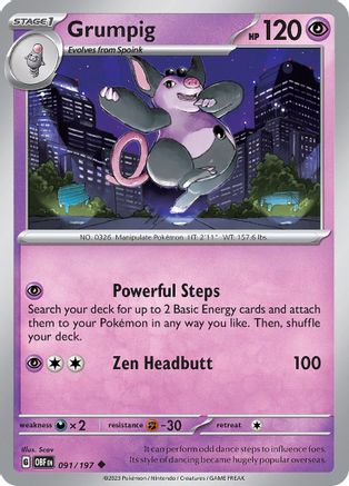 Grumpig 091/197 - SV03 Obsidian Flames Reverse Holofoil