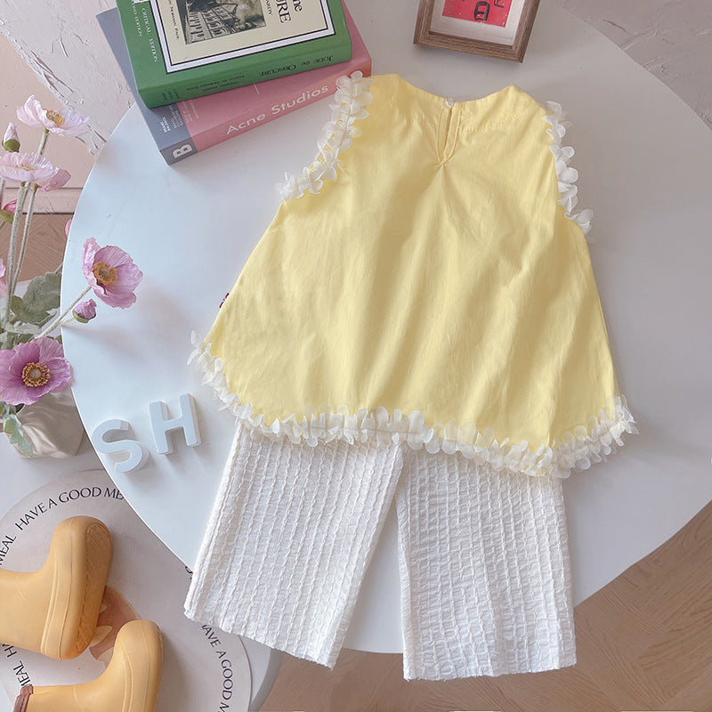 Summer lace sleeveless baby girl's two-piece set
