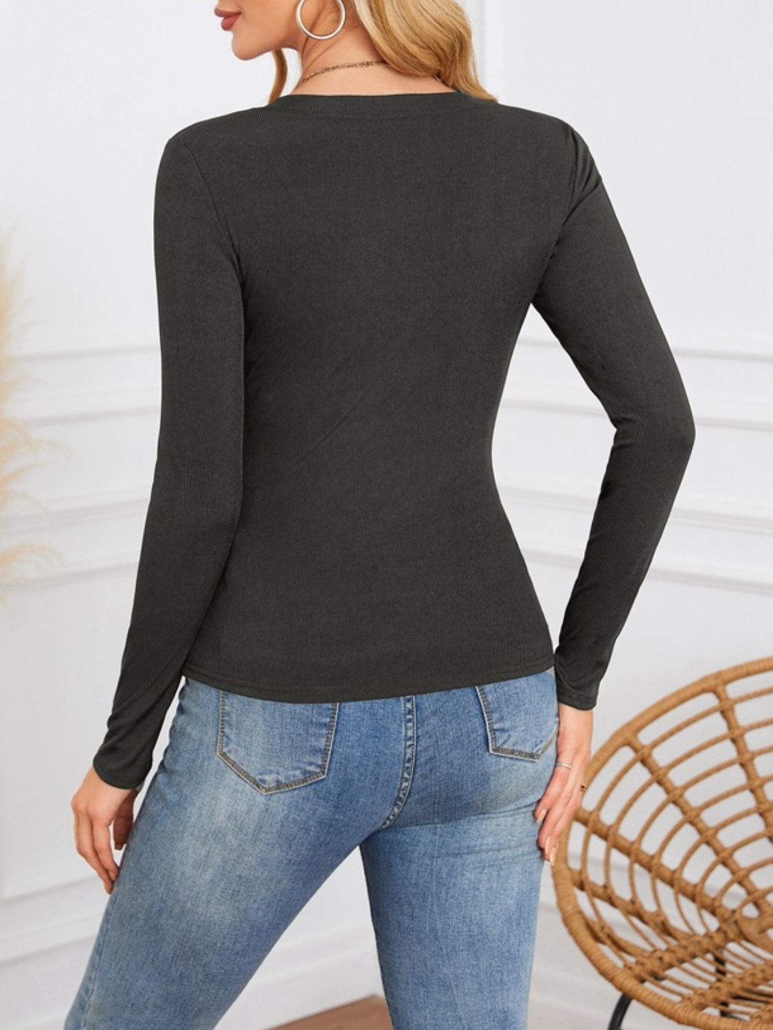 Notched Long Sleeve T-Shirt