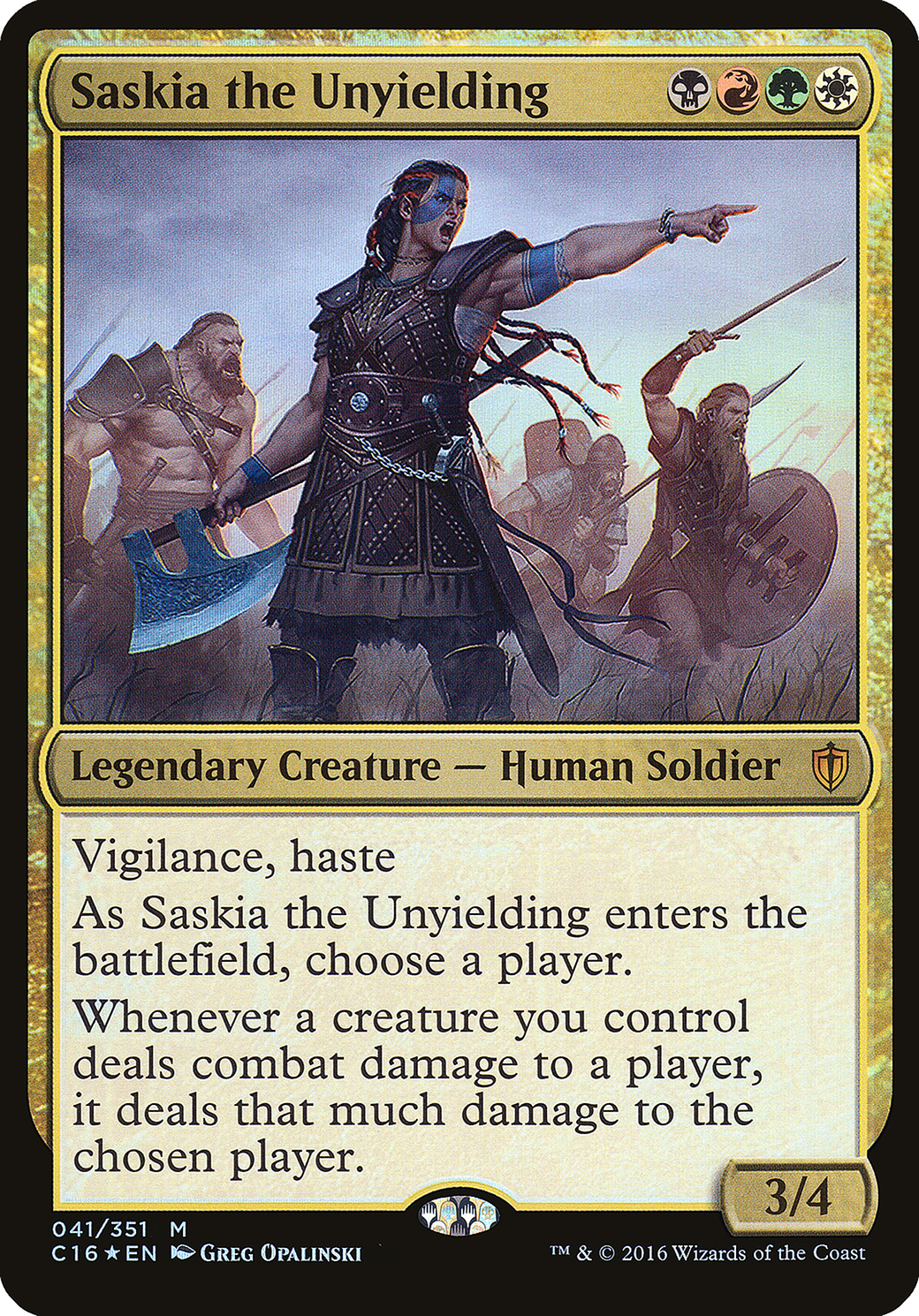Saskia the Unyielding (OVER-041) - Commander 2016 Oversized Foil