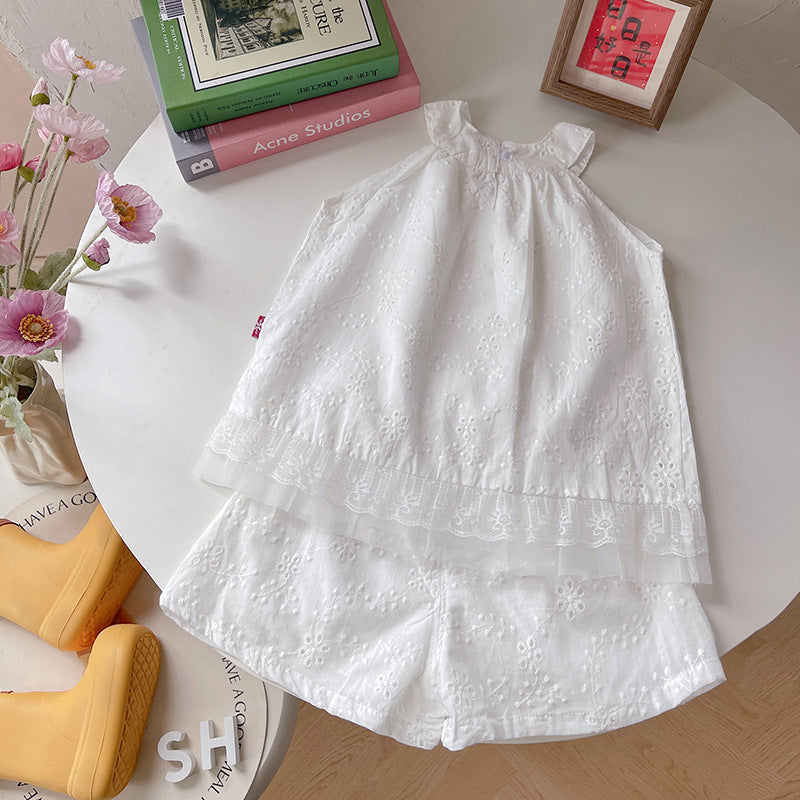 Two piece set of children's summer women's jacquard sleeveless shorts