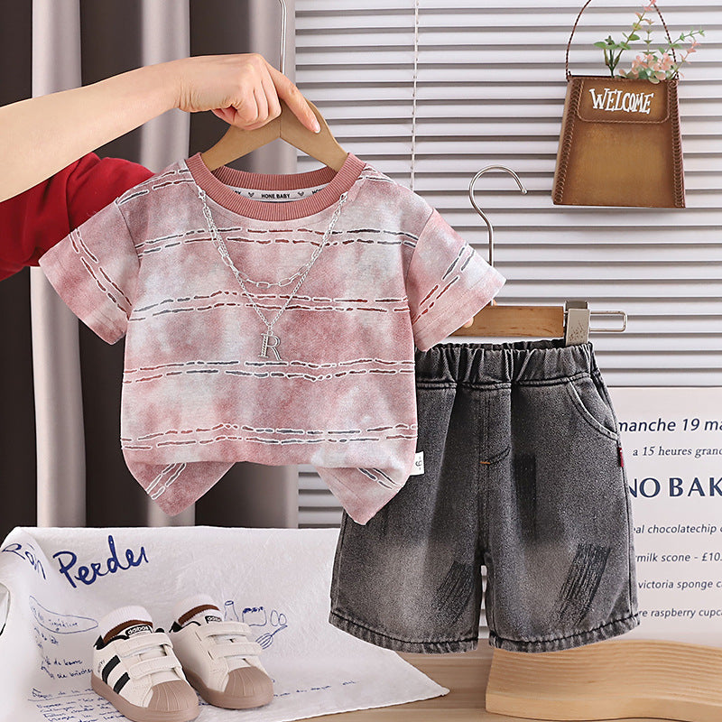 Short sleeved thin two-piece set for children and babies