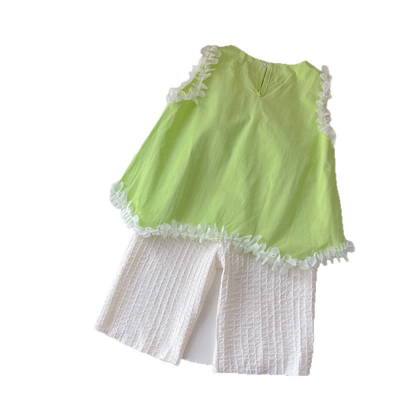 Summer lace sleeveless baby girl's two-piece set