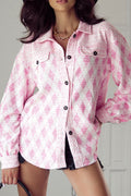 Geometric Print Textured Flap Pocket Shacket